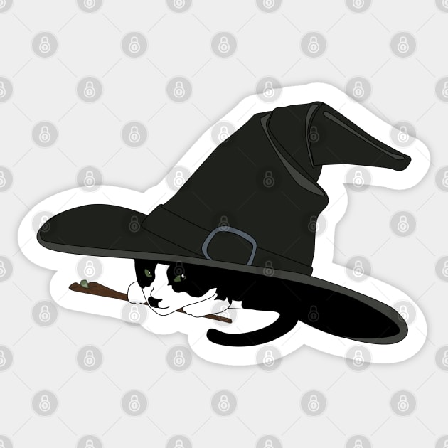 Wizard Hat Tuxedo Cat does Magic on Halloween Sticker by TooCoolUnicorn